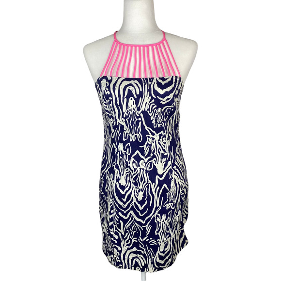 Lilly Pulitzer Dress Pink Blue Terry Shift Dress Size 4 - Picture 5 of 11